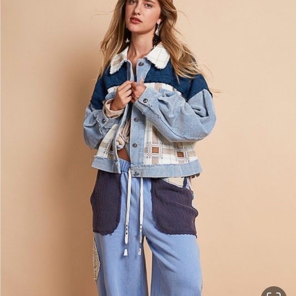 Stylish Blue Patchwork Women's Jacket - image 2